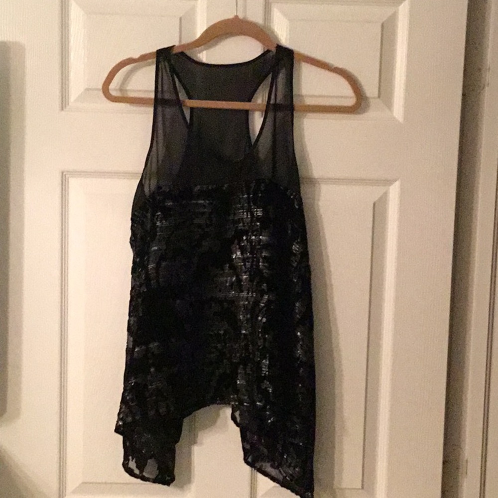 Sunday in Brooklyn Black Velvet Draped Burnout Top w/ Metallic Threads